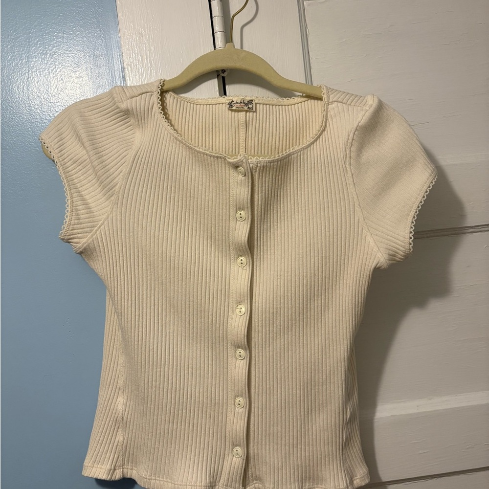 Urban Outfitters Cream Button-Up Ribbed Top